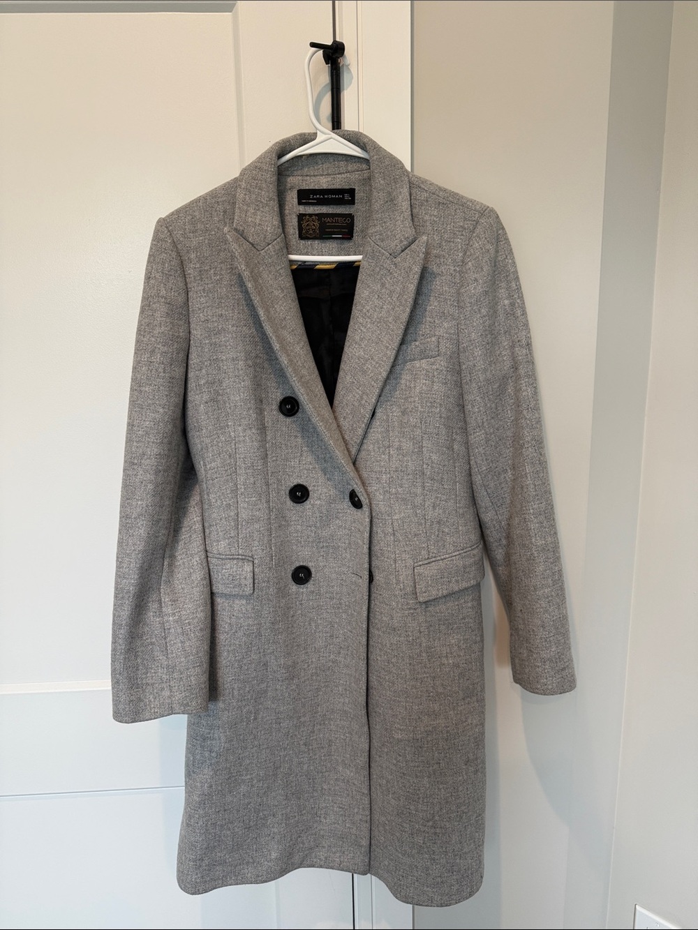 Zara Light Gray Double-Breasted Tailored Coat